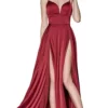 Cinderella Divine - CJ526 Sheer Plunging Neck Double Slit Satin Gown