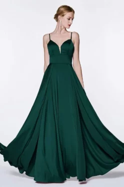Cinderella Divine - CJ526 Sheer Plunging Neck Double Slit Satin Gown -Hot Sale WEDDING Store cinderella divine cj526 sheer plunging neck double slit satin gown bridesmaid dresses 2 emerald 14004150304851