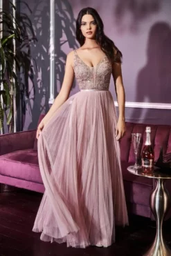 Cinderella Divine - CJ535 V-Neck Embellished A-line Dress -Hot Sale WEDDING Store cinderella divine cj535 v neck embellished a line dress prom dresses 15890393202771