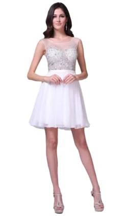 Cinderella Divine - CJ90S Sleeveless Bejeweled Illusion Bateau A-line Dress