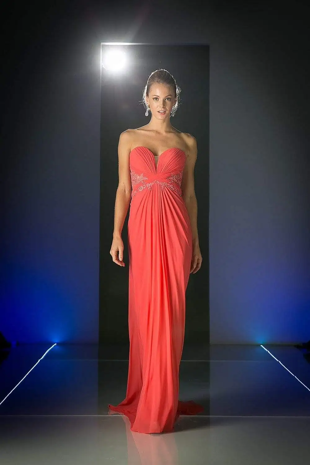 Cinderella Divine - Crisscrossed Strapless Applique Ornate Long Gown 2 Cinderella Divine - Crisscrossed Strapless Applique Ornate Long Gown - Image 2