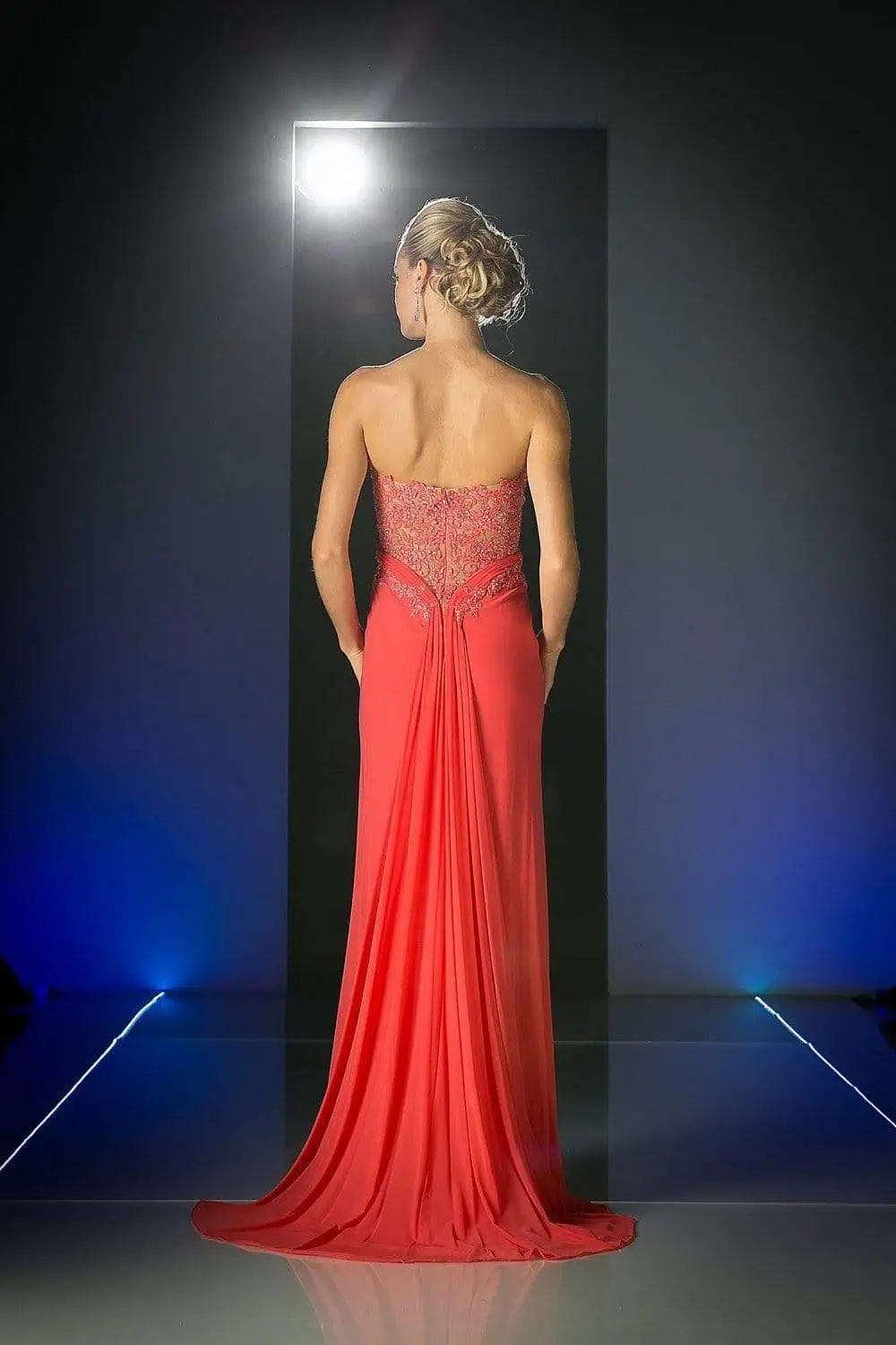 Cinderella Divine - Crisscrossed Strapless Applique Ornate Long Gown 3 Cinderella Divine - Crisscrossed Strapless Applique Ornate Long Gown - Image 3