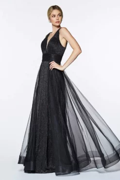 Cinderella Divine - CT0040 Metallic Knit Deep V-neck A-line Dress -Hot Sale WEDDING Store cinderella divine ct0040 metallic knit deep v neck a line dress bridesmaid dresses 2 black 28832731660371