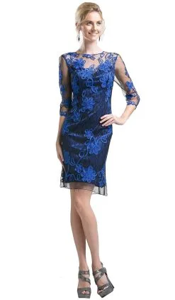 Cinderella Divine - 1969 Elbow Sleeves Sheer Lace Cocktail Dress