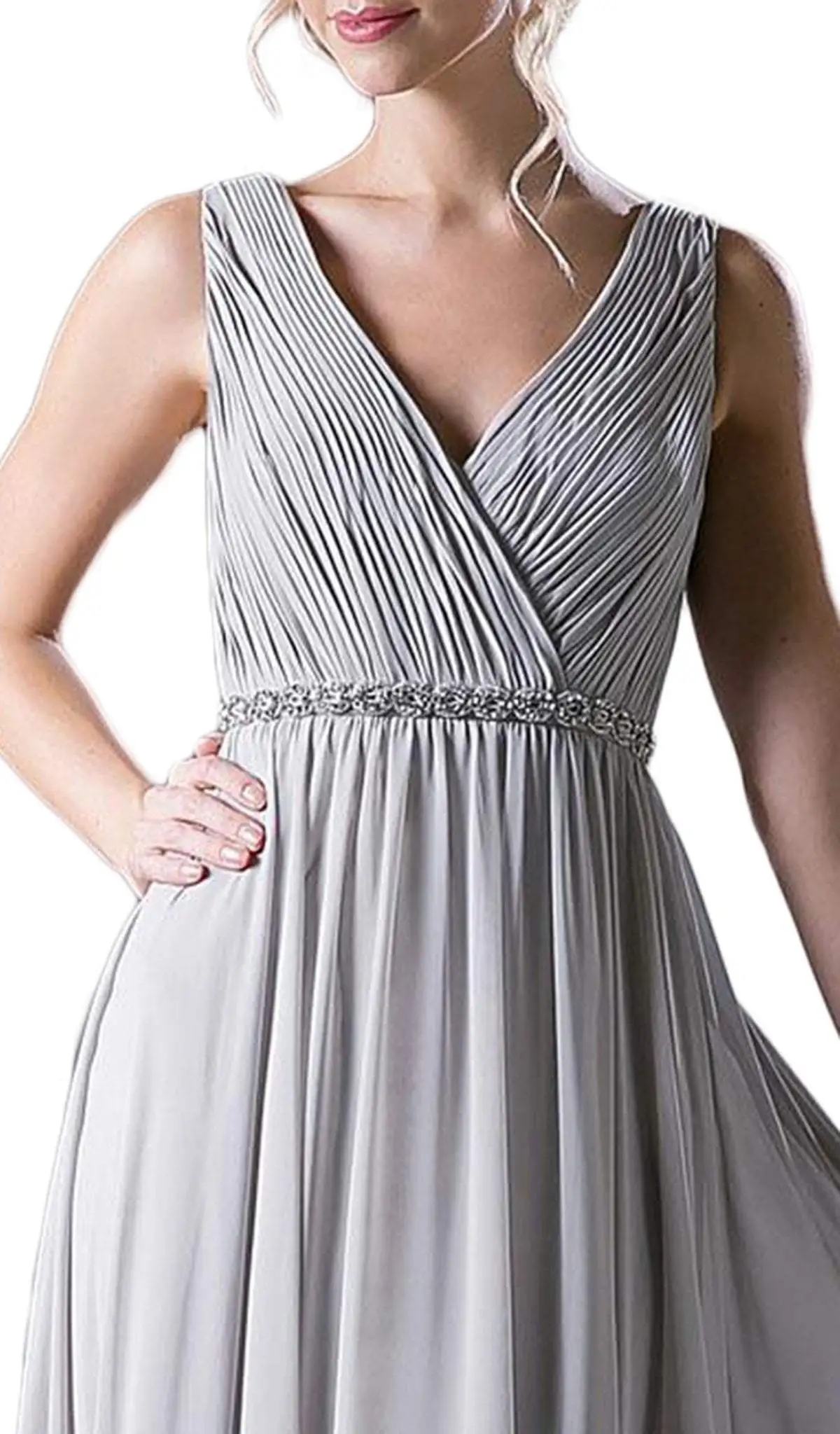 Cinderella Divine - Embellished Surplice Pleated V-neck A-line Dress 2 Cinderella Divine - Embellished Surplice Pleated V-neck A-line Dress - Image 2