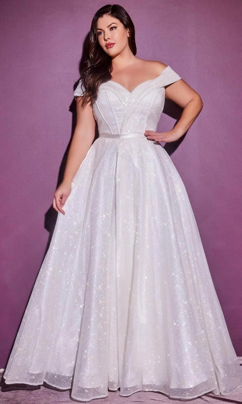 Cinderella Divine - Glitter A-Line Bridal Gown CD214W - 1 Pc Off White In Size 16 Available 1 Cinderella Divine - Glitter A-Line Bridal Gown CD214W - 1 Pc Off White In Size 16 Available