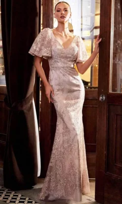 Cinderella Divine HT061 - Butterfly Sleeves V-Neck Long Dress