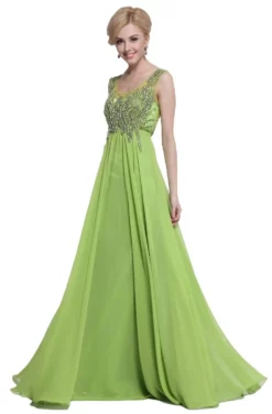 Cinderella Divine - J733 Beaded Scoop Neck Chiffon A-line Dress