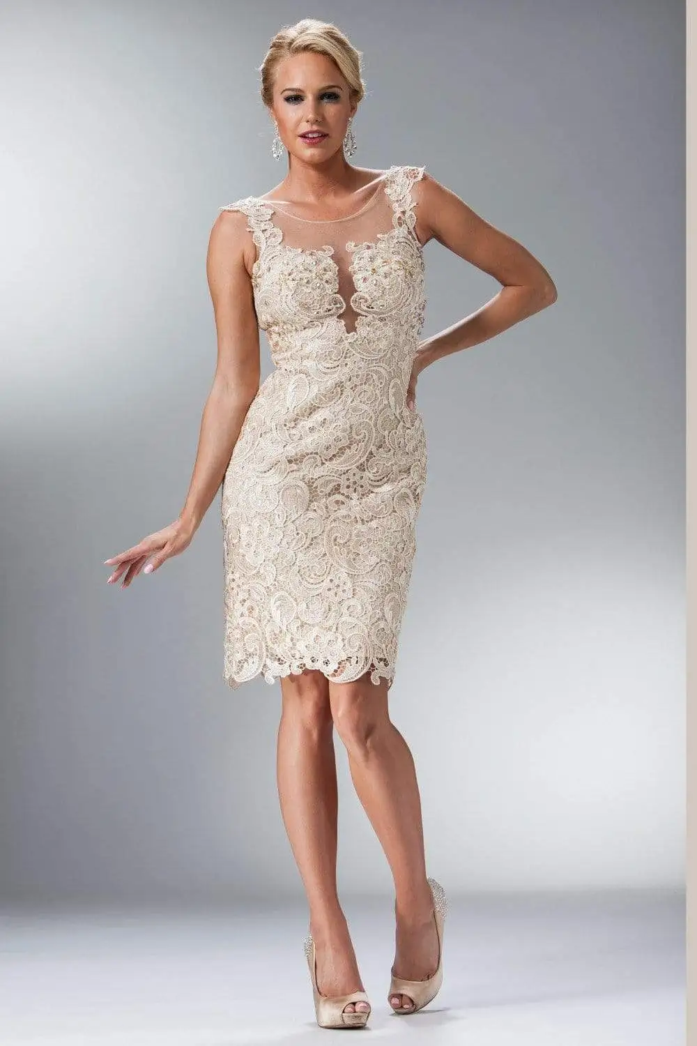 Cinderella Divine - JC925 Beaded Lace Scoop Fitted Dress 2 Cinderella Divine - JC925 Beaded Lace Scoop Fitted Dress - Image 2