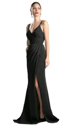 Cinderella Divine - KC1850 Sleeveless Wrap Bodice Drape-Detailed Gown