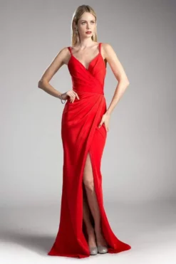 Cinderella Divine - KC1850 Sleeveless Wrap Bodice Drape-Detailed Gown -Hot Sale WEDDING Store cinderella divine kc1850 sleeveless wrap bodice drape detailed gown evening dresses 2 red 28285859135571