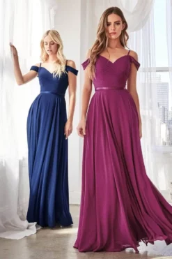 Cinderella Divine - Off Shoulder Chiffon Prom Dress CD0156 - 1 Pc Navy In Size 3X Available