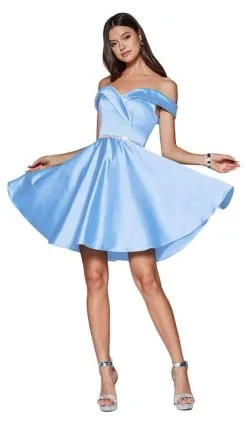 Cinderella Divine - Off-Shoulder Satin Finish A-Line Cocktail Dress CD0140 -Hot Sale WEDDING Store cinderella divine off shoulder satin finish a line cocktail dress cd0140 prom dresses xs blue 31562981212243
