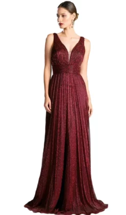 Cinderella Divine - Plunging V-Neck Shirr-Ornate A-Line Evening Gown -Hot Sale WEDDING Store cinderella divine plunging v neck shirr ornate a line evening gown mother of the bride dresses 2 burgundy 28286720802899