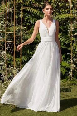 Cinderella Divine - Plunging V-Neck Shirr-Ornate A-Line Evening Gown -Hot Sale WEDDING Store cinderella divine plunging v neck shirr ornate a line evening gown mother of the bride dresses 2 off white 28141960134739