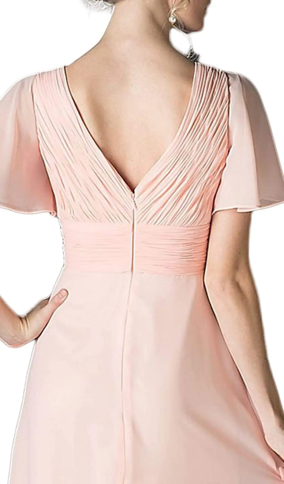 Cinderella Divine - Rosette Accented Ruched V-neck A-line Dress 4 Cinderella Divine - Rosette Accented Ruched V-neck A-line Dress - Image 4