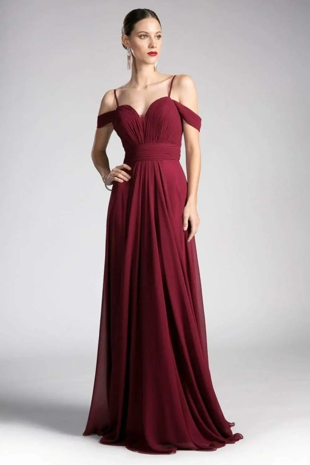 Cinderella Divine - Shirred Plunging Sweetheart Cold Shoulder Chiffon Gown 12 Cinderella Divine - Shirred Plunging Sweetheart Cold Shoulder Chiffon Gown - Image 12