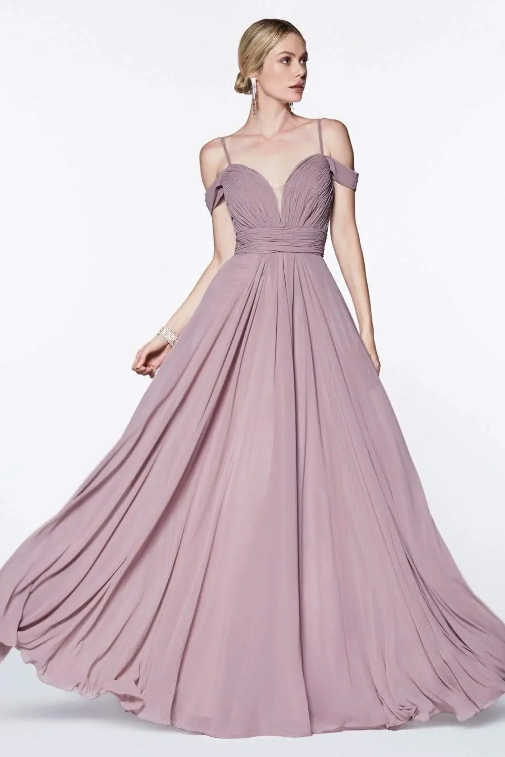 Cinderella Divine - Shirred Plunging Sweetheart Cold Shoulder Chiffon Gown 11 Cinderella Divine - Shirred Plunging Sweetheart Cold Shoulder Chiffon Gown - Image 11