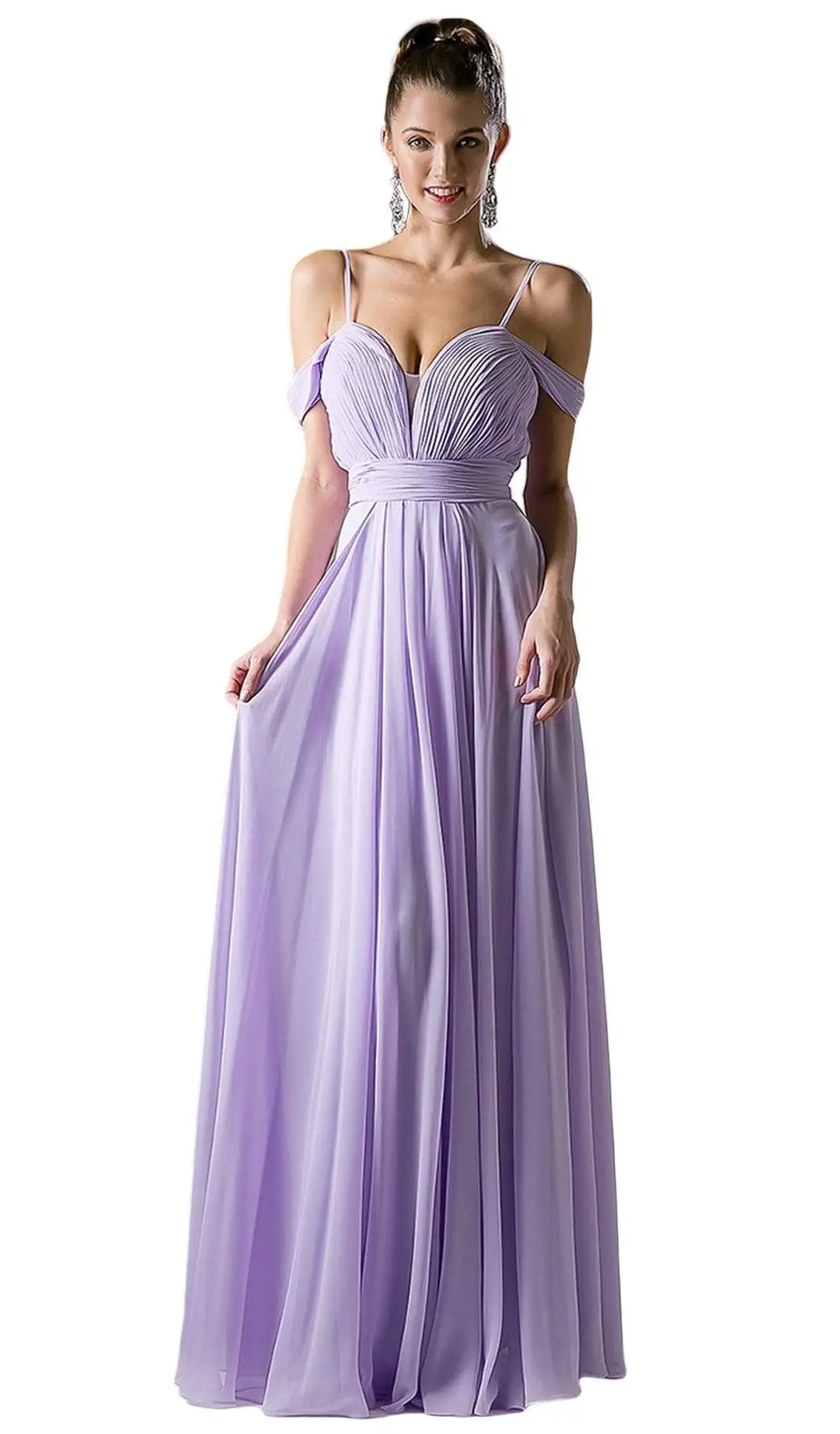 Cinderella Divine - Shirred Plunging Sweetheart Cold Shoulder Chiffon Gown 4 Cinderella Divine - Shirred Plunging Sweetheart Cold Shoulder Chiffon Gown - Image 4