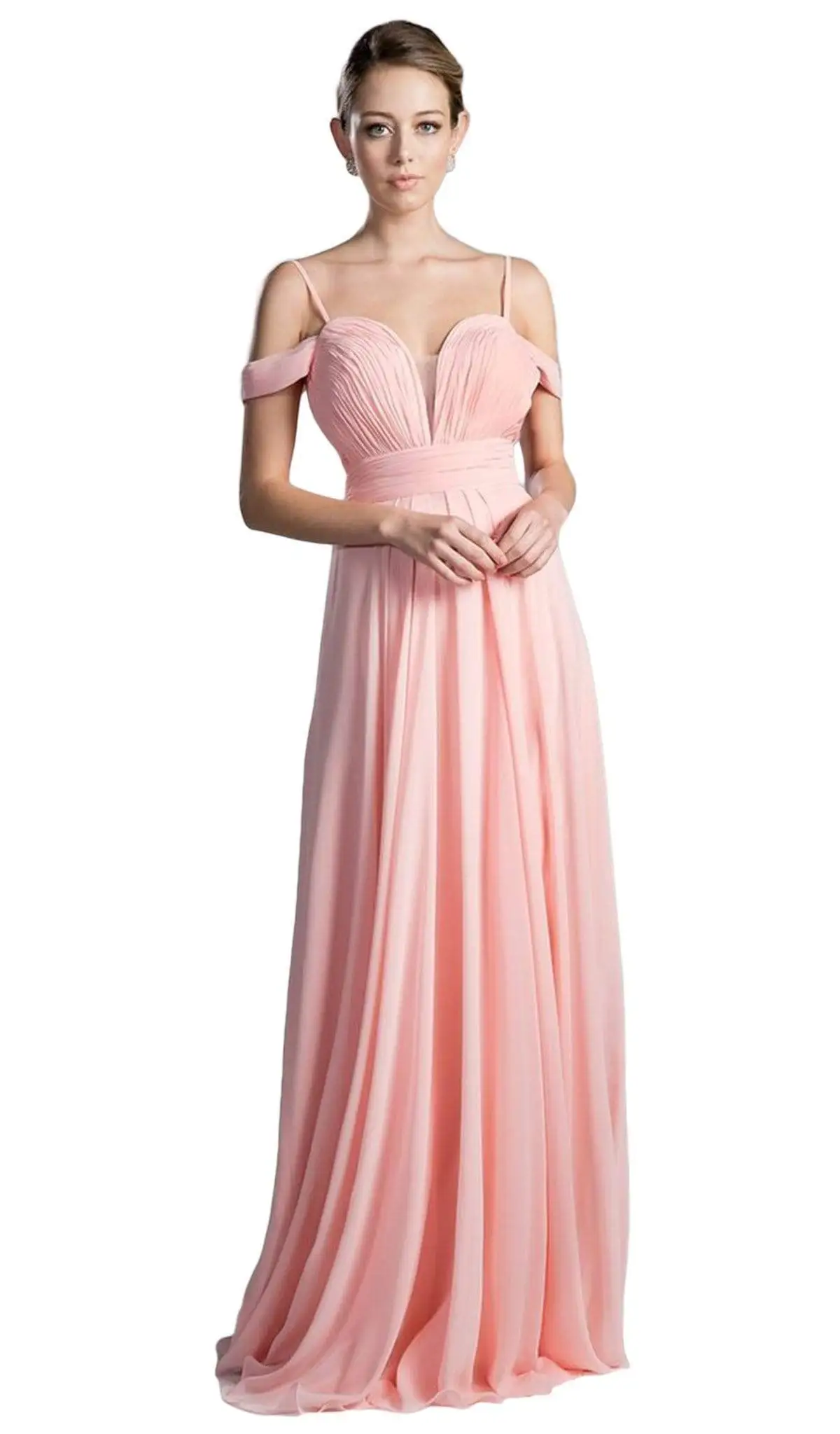 Cinderella Divine - Shirred Plunging Sweetheart Cold Shoulder Chiffon Gown 9 Cinderella Divine - Shirred Plunging Sweetheart Cold Shoulder Chiffon Gown - Image 9