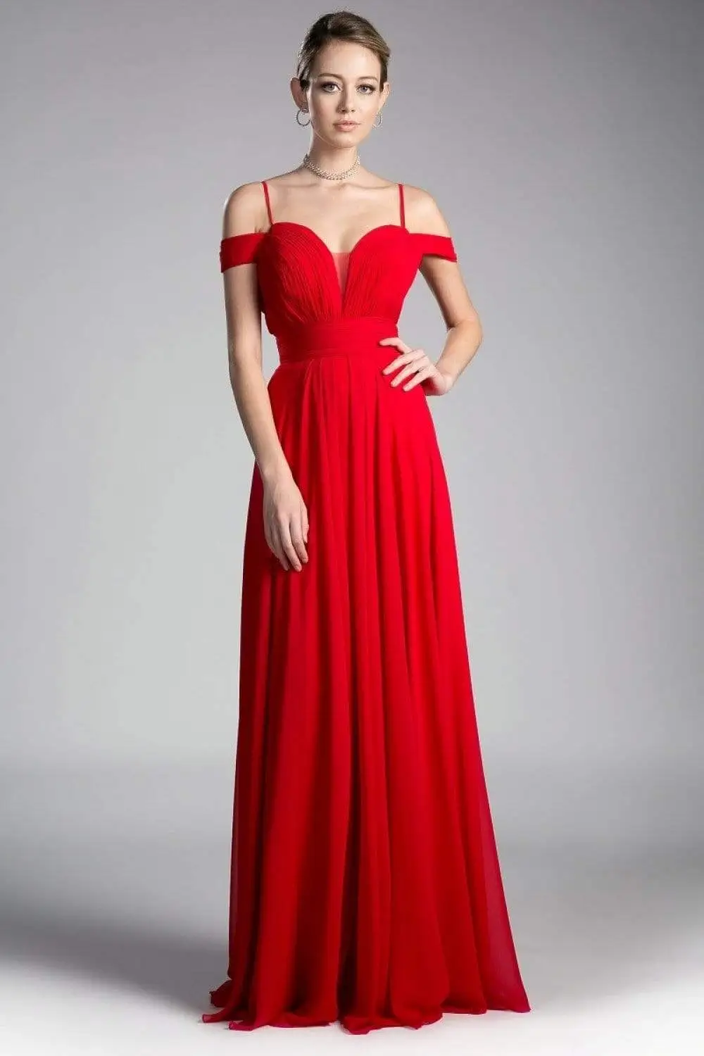 Cinderella Divine - Shirred Plunging Sweetheart Cold Shoulder Chiffon Gown 8 Cinderella Divine - Shirred Plunging Sweetheart Cold Shoulder Chiffon Gown - Image 8