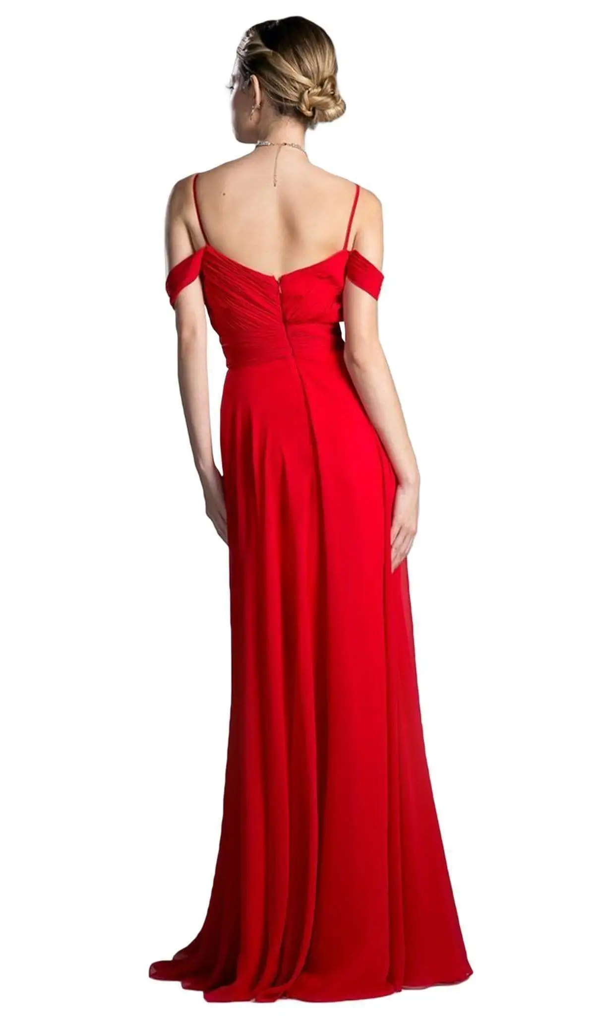 Cinderella Divine - Shirred Plunging Sweetheart Cold Shoulder Chiffon Gown 10 Cinderella Divine - Shirred Plunging Sweetheart Cold Shoulder Chiffon Gown - Image 10