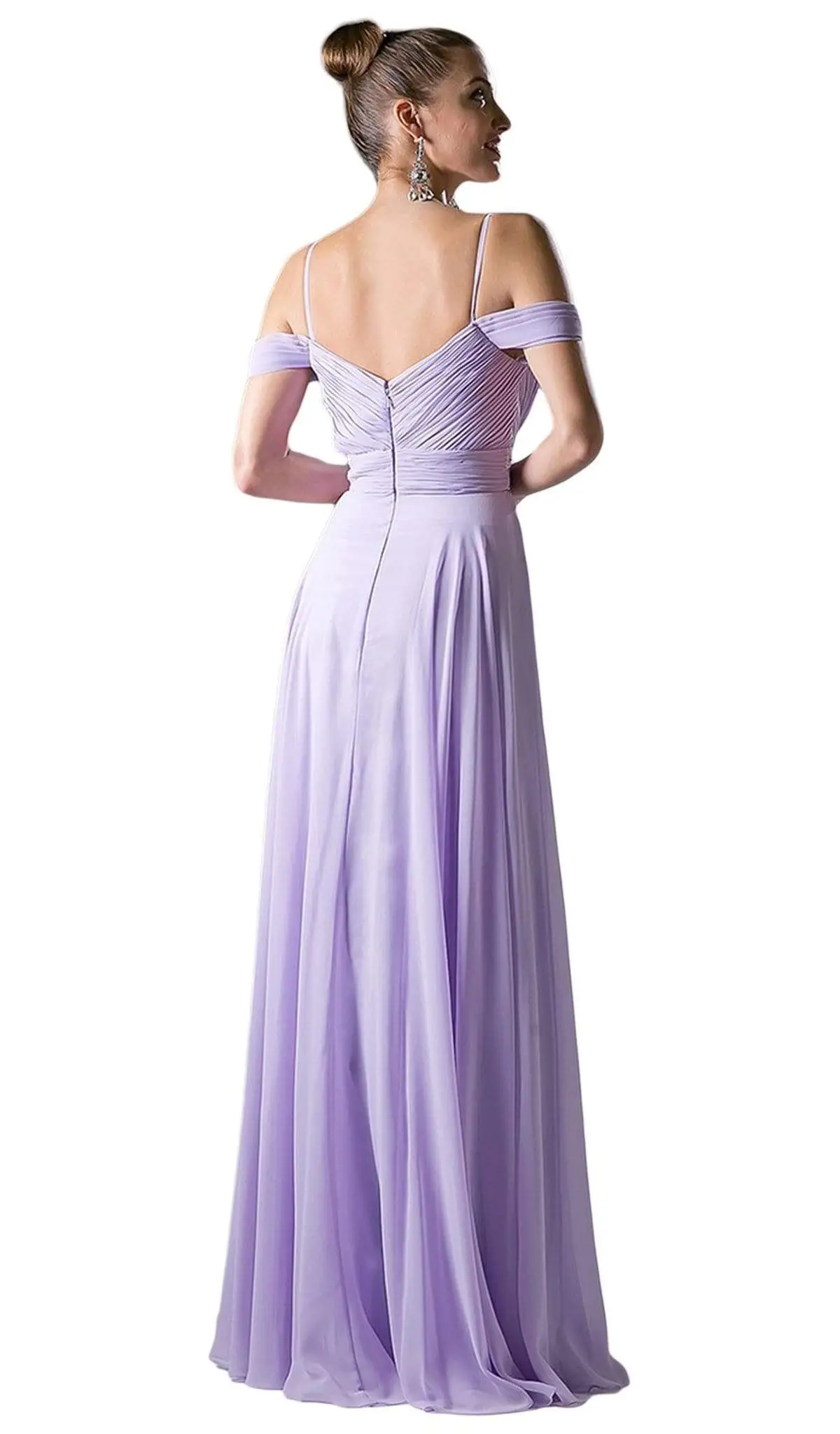 Cinderella Divine - Shirred Plunging Sweetheart Cold Shoulder Chiffon Gown 5 Cinderella Divine - Shirred Plunging Sweetheart Cold Shoulder Chiffon Gown - Image 5