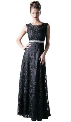 Cinderella Divine Sleeveless A-line Lace Dress With Sparkling Beaded Waist - 1 Pc Black In Size XL Available