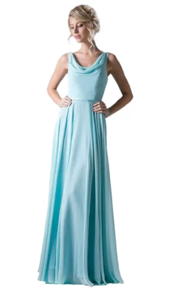 Cinderella Divine - Sleeveless Cowl Neck Draping Chiffon Gown