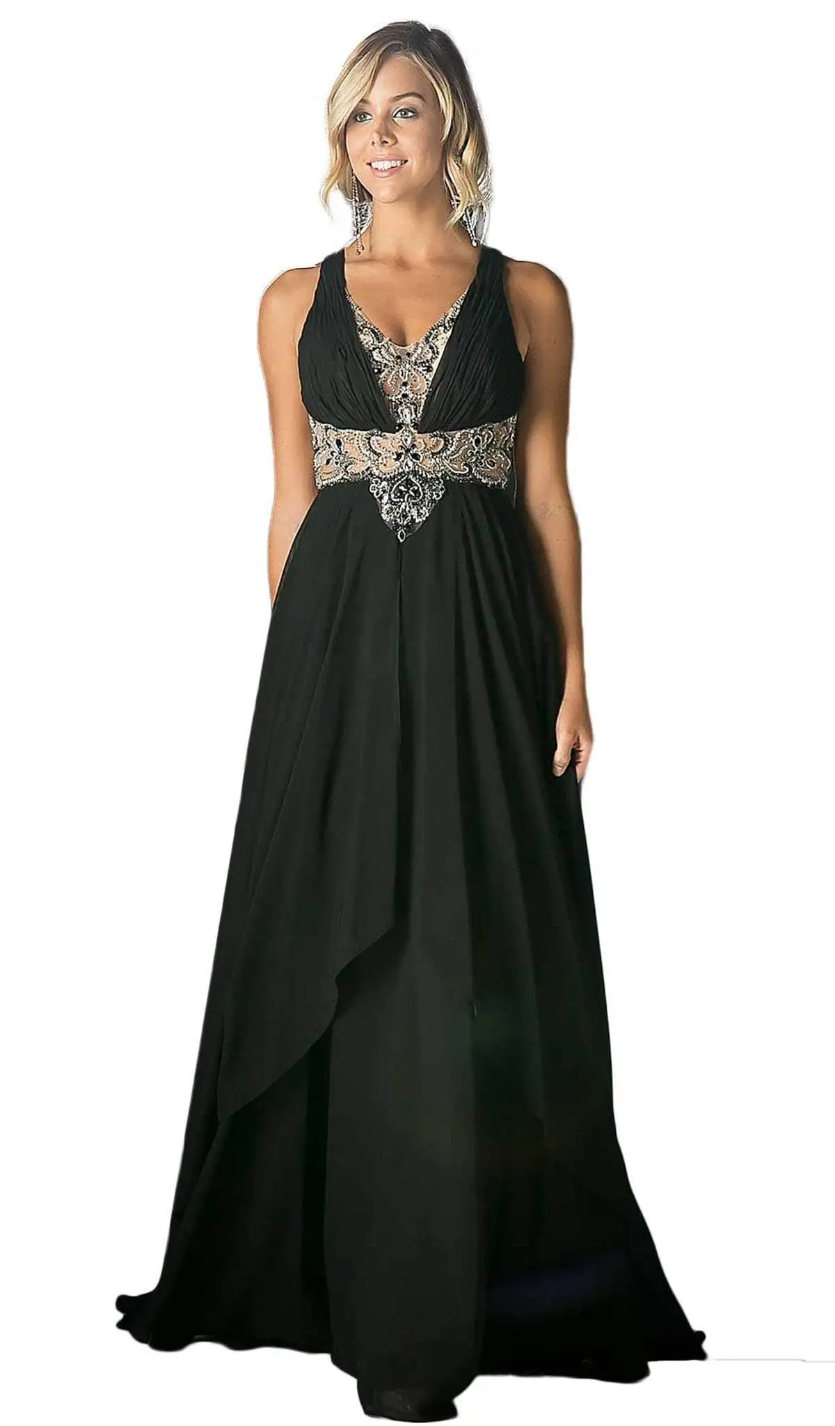 Cinderella Divine - Sleeveless Embellished Ruched A-line Dress 3 Cinderella Divine - Sleeveless Embellished Ruched A-line Dress - Image 3