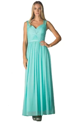Cinderella Divine - Sleeveless Twisted Front Bodice Chiffon Long Formal Dress