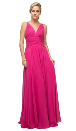 Cinderella Divine - UF295 Sleeveless Ruched Chiffon A-Line Dress -Hot Sale WEDDING Store cinderella divine uf295 sleeveless ruched chiffon a line dress bridesmaid dresses xs fuchsia 28287362564179