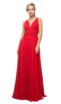 Cinderella Divine - UF295 Sleeveless Ruched Chiffon A-Line Dress -Hot Sale WEDDING Store cinderella divine uf295 sleeveless ruched chiffon a line dress bridesmaid dresses xs red 28282924269651
