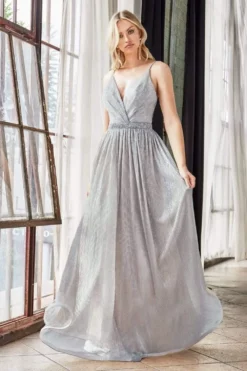 Cinderella Divine - UV006 Embellished Waist Metallic A-Line Dress -Hot Sale WEDDING Store cinderella divine uv006 embellished waist metallic a line dress bridesmaid dresses 2 silver 28048723247187