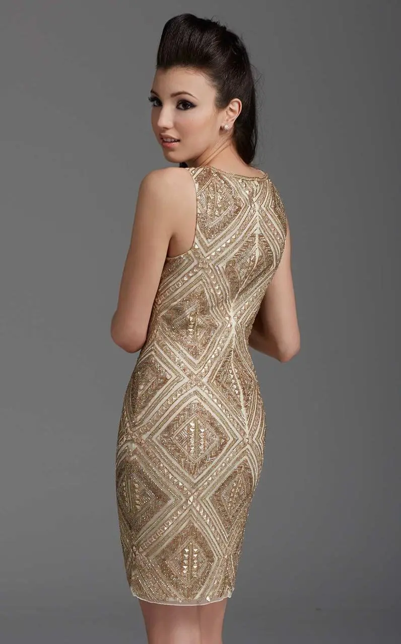 Clarisse - 2928 Gold Beaded Jewel Neck Sheath Dress 2 Clarisse - 2928 Gold Beaded Jewel Neck Sheath Dress - Image 2