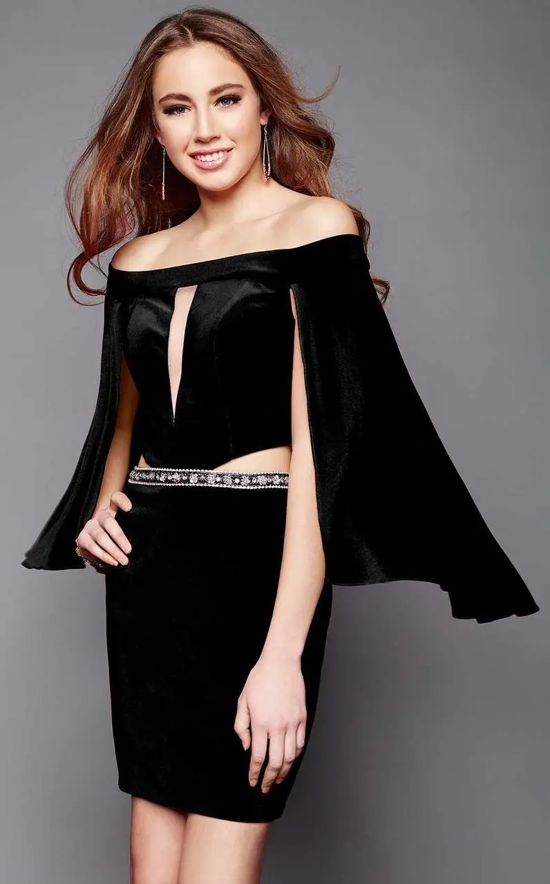 Clarisse - 3355 Cape Sleeved Off-Shoulder Dress 1 Clarisse - 3355 Cape Sleeved Off-Shoulder Dress