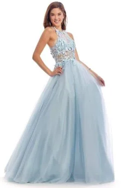 Clarisse - Embroidered Halter Neck Ballgown 8036 - 1 Pc Dusty Blue In Size 6 Available