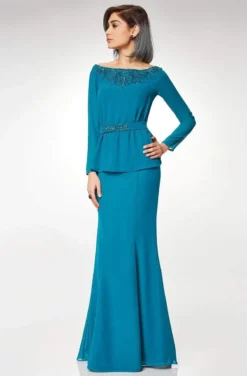 Clarisse - M6538 Beaded Embellished Neckline Long Sleeve Formal Dress