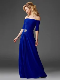 Clarisse - Quarter Sleeve Off-Shoulder Evening Dress M6404 - 1 Pc Navy In Size 12 Available