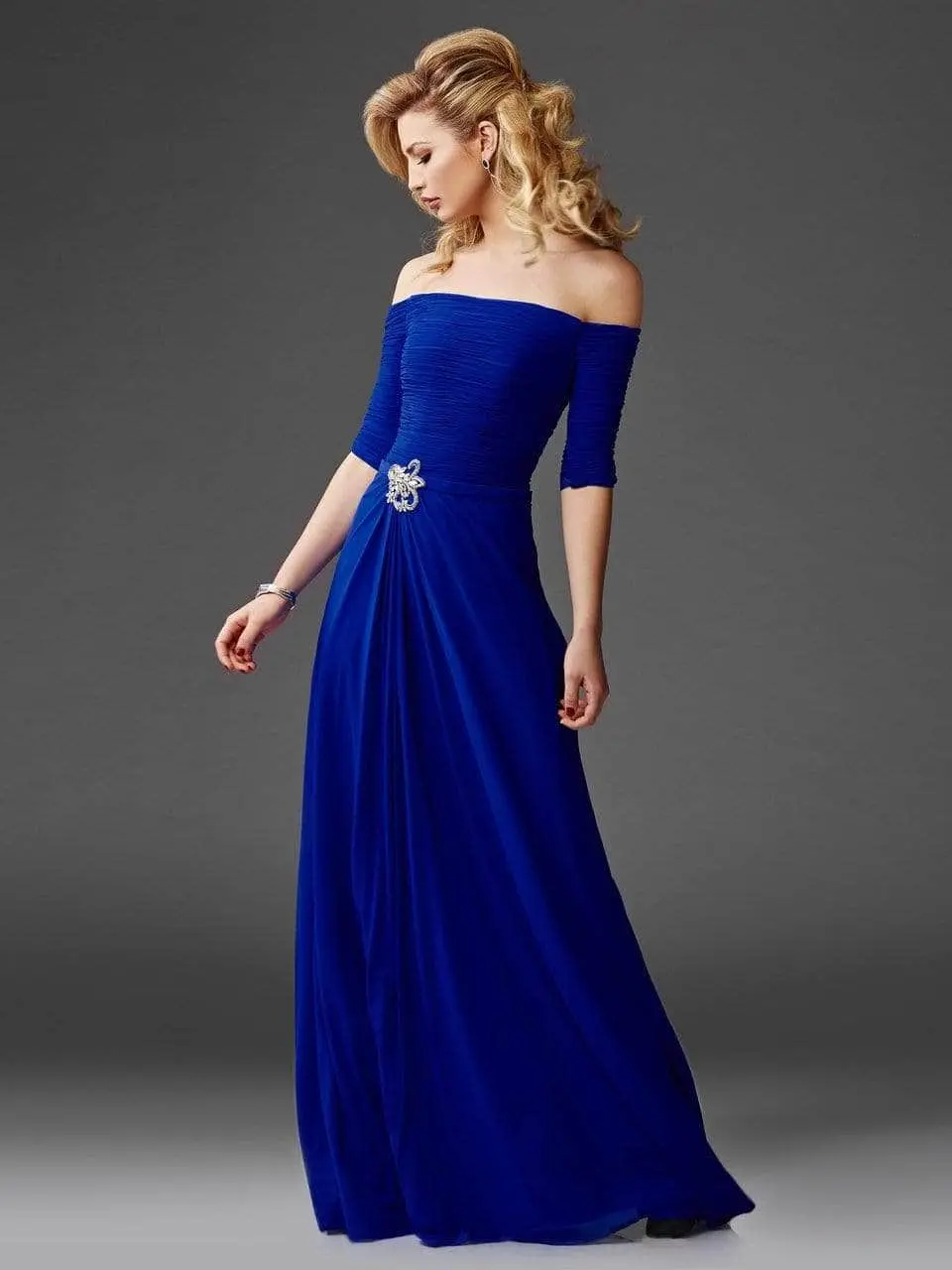 Clarisse - Quarter Sleeve Off-Shoulder Evening Dress M6404 - 1 Pc Navy In Size 12 Available 1 Clarisse - Quarter Sleeve Off-Shoulder Evening Dress M6404 - 1 Pc Navy In Size 12 Available