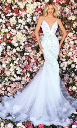 Clarisse - Sequined Embellished Mermaid Gown 800227 - 1 Pc Iridescent/White In Size 2 Available