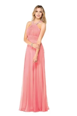 Colors Dress Crystal High Halter Shirred Chiffon Gown G183 - 1 Pc Blush In Size 16 Available