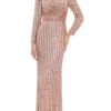 Colors Dress - Stripe Sequin Evening Gown G1042SL - 1 Pc Rose Gold In Size 2 Available