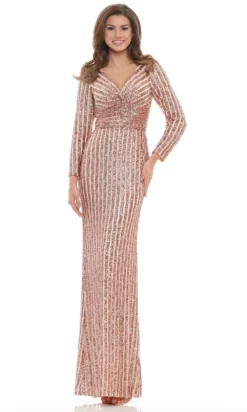 Colors Dress - Stripe Sequin Evening Gown G1042SL - 1 Pc Rose Gold In Size 2 Available