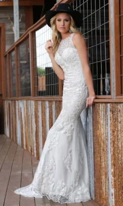 Da Vinci Bridal - 50293 Jewel Lacey Keyhole Back Sheath Gown