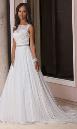 Da Vinci Bridal - 50363 Illusion Embroidered A-line Tulle Gown