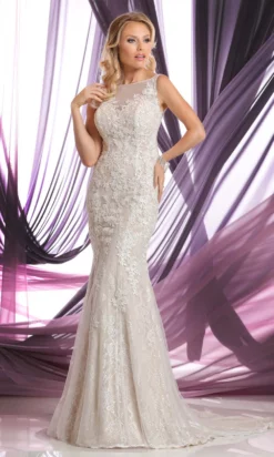 Da Vinci Bridal - 50385 Sheer Bateau Neckline Lace Tulle Wedding Gown
