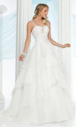 Da Vinci Bridal - 50411 Thin Strap Embroidered A-line Gown