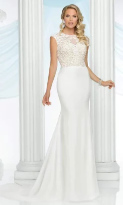 Da Vinci Bridal - 50422 Cap Sleeved Lace Bodice Solid Tulle Dress