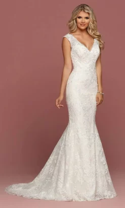 Da Vinci Bridal - 50507 V Neck Embroidered Trumpet Gown